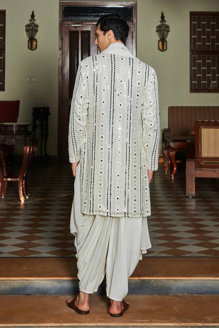 Shop Bohame White Georgette, Rayon, Net Sequins, Mirrors Kurta Dhoti Pant Set at Aza Fashions Shop_Bohame_White Georgette, Rayon, Net Sequins, Mirrors Kurta Dhoti Pant Set_at_Aza_Fashions