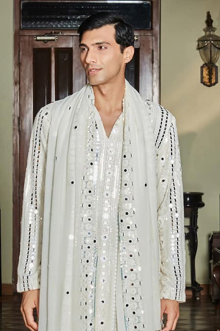 Buy Bohame White Georgette, Rayon, Net Sequins, Mirrors Kurta Dhoti Pant Set Buy_Bohame_White Georgette, Rayon, Net Sequins, Mirrors Kurta Dhoti Pant Set