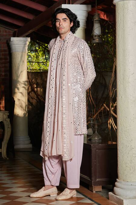 Shop Bohame Purple Georgette, Rayon, Net Sequins, Mirrors Lilac Kurta Set at Aza Fashions Shop_Bohame_Purple Georgette, Rayon, Net Sequins, Mirrors Lilac Kurta Set_at_Aza_Fashions