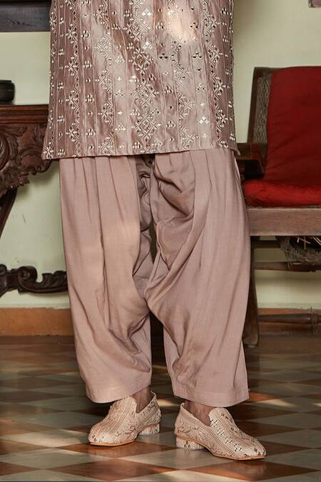 Bohame Pink Chanderi, Rayon Mirrors, Sequins Embroidered Kurta With Salwar Online at Aza Fashions Bohame_Pink Chanderi, Rayon Mirrors, Sequins Embroidered Kurta With Salwar_Online_at_Aza_Fashions