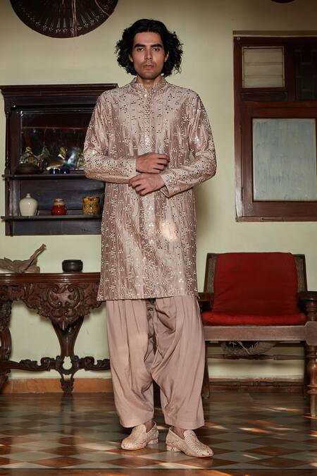 Buy Bohame Pink Chanderi, Rayon Mirrors, Sequins Embroidered Kurta With Salwar Online at Aza Fashions Buy_Bohame_Pink Chanderi, Rayon Mirrors, Sequins Embroidered Kurta With Salwar_Online_at_Aza_Fashions