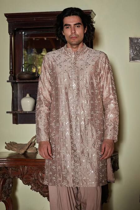 Buy Bohame Pink Chanderi, Rayon Mirrors, Sequins Embroidered Kurta With Salwar Buy_Bohame_Pink Chanderi, Rayon Mirrors, Sequins Embroidered Kurta With Salwar