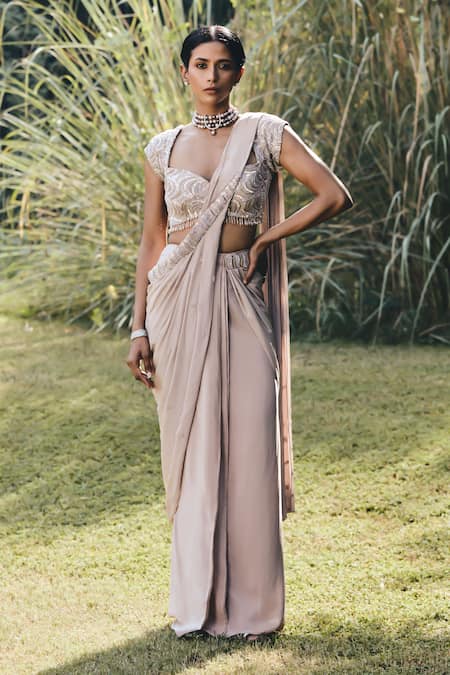 Bohame Pamela Pre-Draped Saree With Embroidered Blouse 