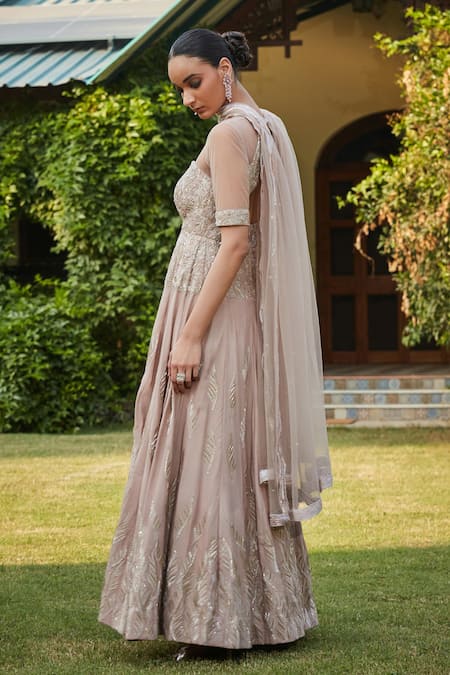 Bohame Gold Geometric Embroidered Anarkali Set 