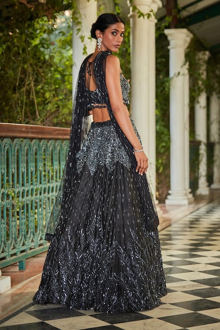 Bohame Black Cutdana Embroidered Lehenga Set 