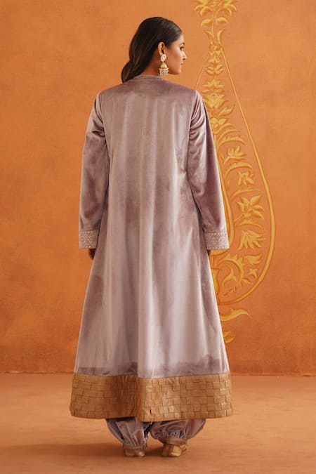 Shop_Inej_Purple Velvet Sequins, Beads, Tassels Embroidered Anarkali Set With Dupatta _at_Aza_Fashions