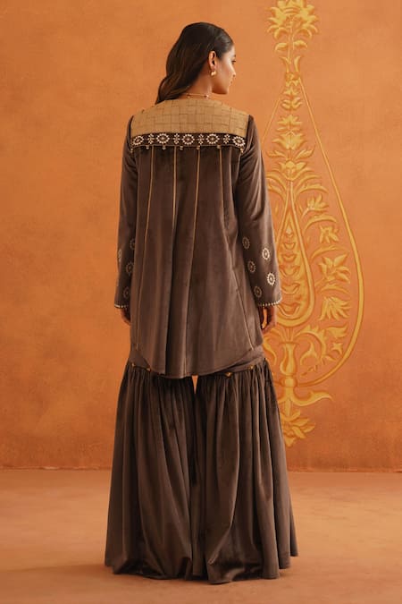 Inej Floral Embroidered Velvet Kurta Gharara Set 