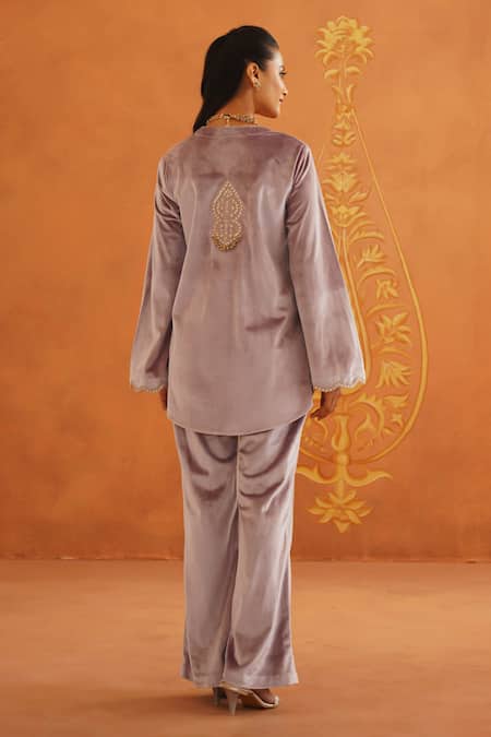Inej Floral Velvet Embroidered Top & Pant Set 