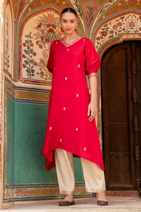 KARAJ JAIPUR Zari Embroidered A-Line Kurta With Pant 