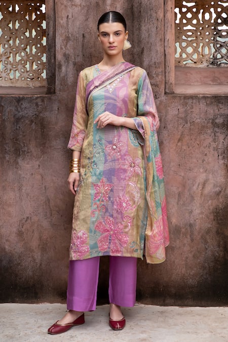 KARAJ JAIPUR Floral Print Straight Kurta & Pant Set 