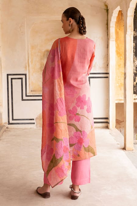 Karaj Jaipur Floral Mirror Embroidered Kurta Set 