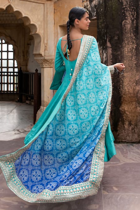 Shop Karaj Jaipur Blue Silk, Chanderi, Muslin Tassels, Embroidery Dori Kalidar Anarkali Set at Aza Fashions Shop_Karaj Jaipur_Blue Silk, Chanderi, Muslin Tassels, Embroidery Dori Kalidar Anarkali Set _at_Aza_Fashions