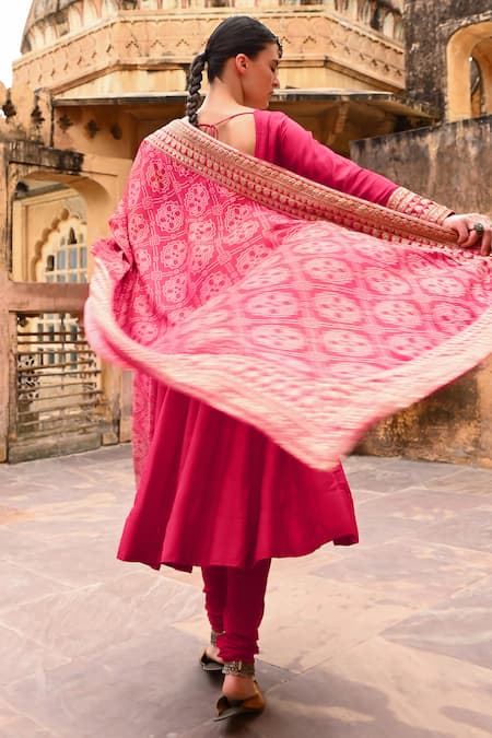 Karaj Jaipur Kalidar Anarkali Set with Bandhani Dupatta 