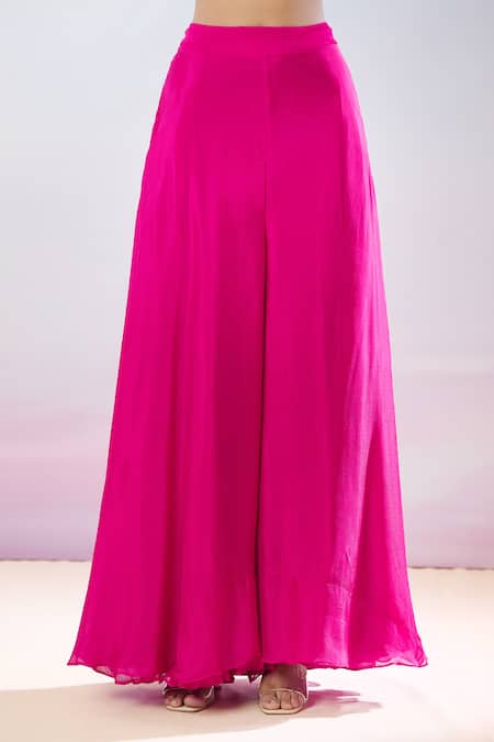 Samyukta Singhania Pink Denim, Chiffon, Net Beads, Floral Hand Embroidered Kurta Sharara Set Online at Aza Fashions Samyukta Singhania_Pink Denim, Chiffon, Net Beads, Floral Hand Embroidered Kurta Sharara Set _Online_at_Aza_Fashions