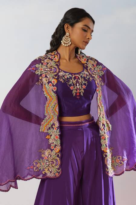 Buy Samyukta Singhania Purple Crepe Pearls, Sequins, Embroidery, Beads Floral Hand Cape And Skirt Set Online at Aza Fashions Buy_Samyukta Singhania_Purple Crepe Pearls, Sequins, Embroidery, Beads Floral Hand Cape And Skirt Set _Online_at_Aza_Fashions