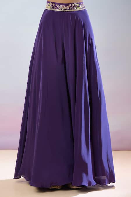 Samyukta Singhania_Purple Crepe Beads, Gota Patti, Pearls, Embroidery Floral Cape And Skirt Set _at_Aza_Fashions