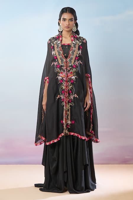 Buy Samyukta Singhania Black Cotton, Crepe Embroidery, Gota Patti, Floral Hand Cape And Dhoti Skirt Set Online at Aza Fashions Buy_Samyukta Singhania_Black Cotton, Crepe Embroidery, Gota Patti, Floral Hand Cape And Dhoti Skirt Set _Online_at_Aza_Fashions