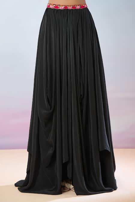 Buy Samyukta Singhania Black Cotton, Crepe Embroidery, Gota Patti, Floral Hand Cape And Dhoti Skirt Set Buy_Samyukta Singhania_Black Cotton, Crepe Embroidery, Gota Patti, Floral Hand Cape And Dhoti Skirt Set