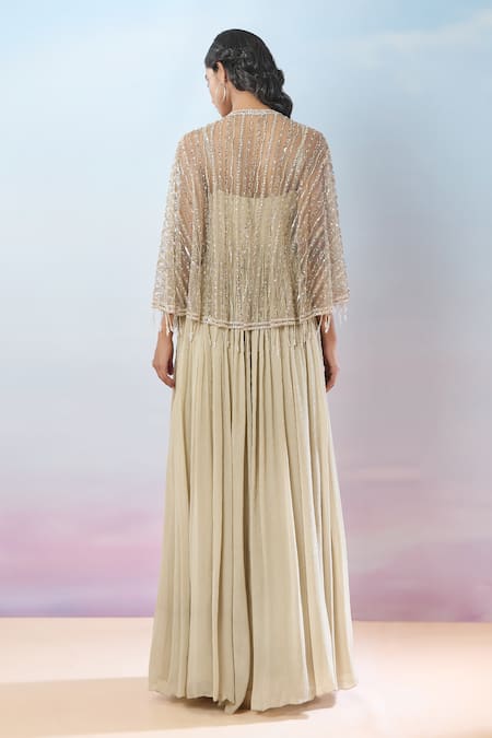 Samyukta Singhania Beige Geometric Hand Embroidered Gown & Cape 