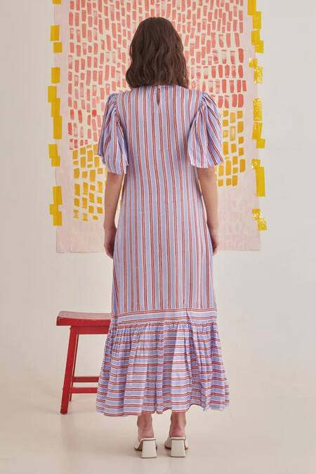 Khajoor Studio Pearl Embroidered Stripe Maxi Dress 