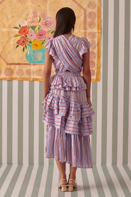 Khajoor Studio Red Hand Block Print Midi Dress 