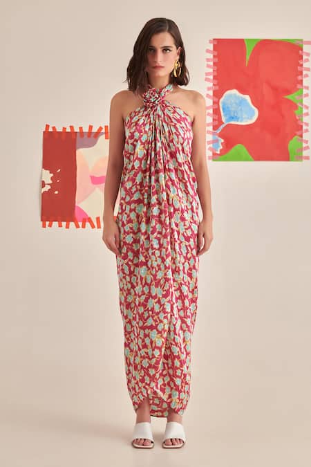 Khajoor Studio Floral Embroidered Asymmetric Maxi Dress 