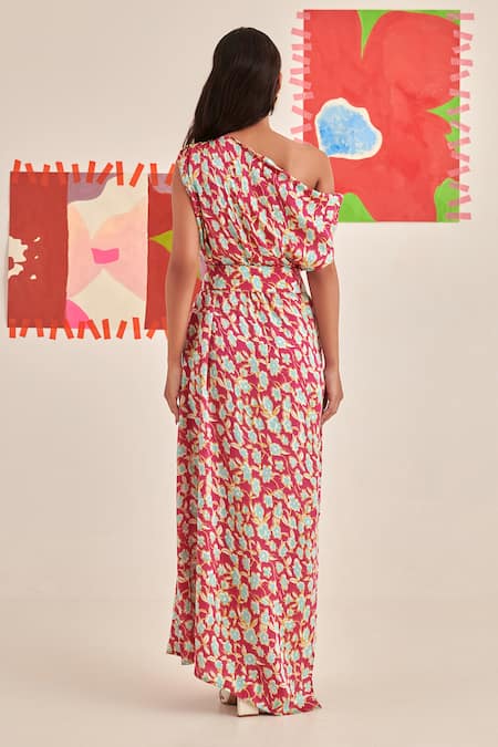 Khajoor Studio Floral Print One Shoulder Maxi Dress 
