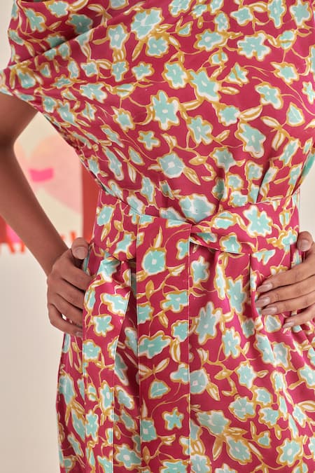 Buy_Khajoor Studio_Magenta Modal One Shoulder Floral Print Maxi Dress _Online_at_Aza_Fashions