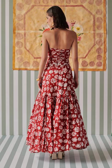 Khajoor Studio Halter Neck Hand Block Print Bustier & Skirt 