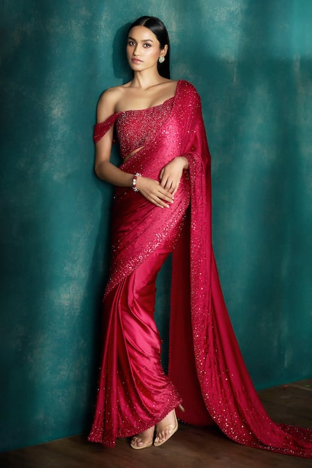 Sawan Gandhi Crystal Embellished Saree With Crystal Blouse 