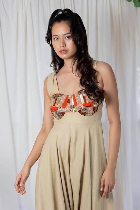 Lavina Sippy Tribal Embroidered Beige Jumpsuit 