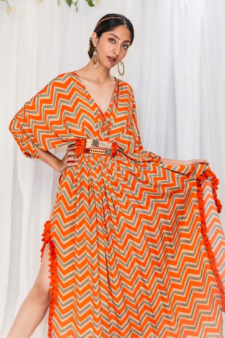 Lavina Sippy Orange Chevron Pattern Designer Kaftan 