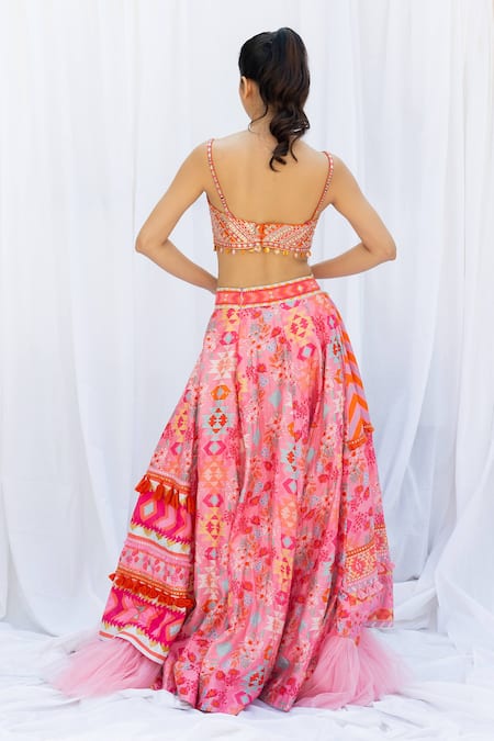 Lavina Sippy Layered Abstract Floral Lehenga Set 