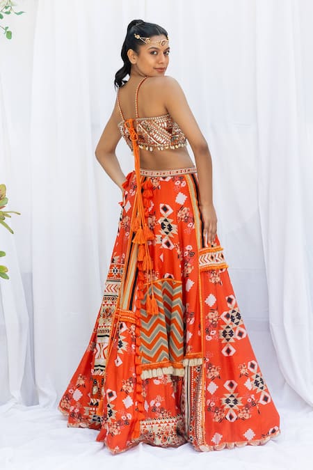 Lavina Sippy Abstract Aztec Print Lehenga Set 