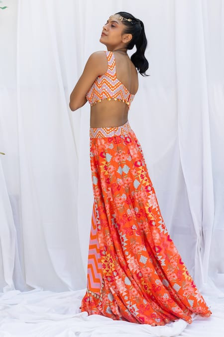 Lavina Sippy Chevron Layered Print Lehenga Set 