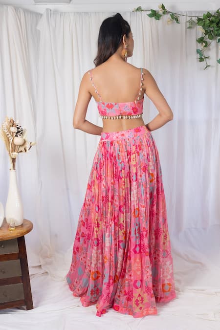 Lavina Sippy Botanical Print Pink Lehenga & Blouse 