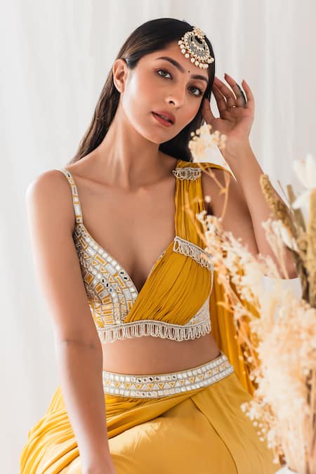 Lavina Sippy Draped Skirt With Embellished Blouse 