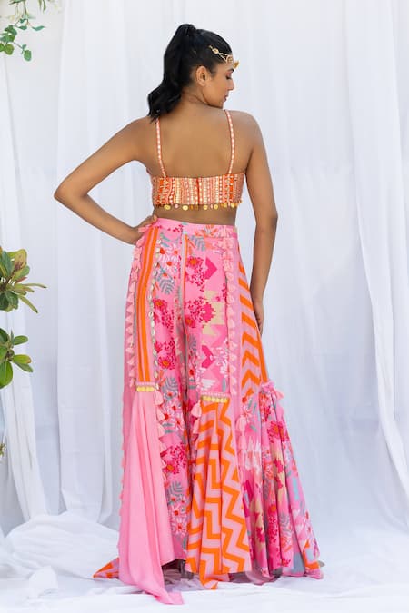 Lavina Sippy Patchwork Pink Palazzo Set With Blouse 
