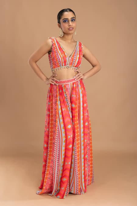 Lavina sippy Geometric Printed Blouse With Flared Pant 