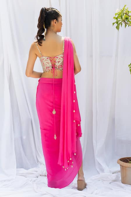 Lavina Sippy Pink Pre-Draped Saree With Embroidered Blouse 