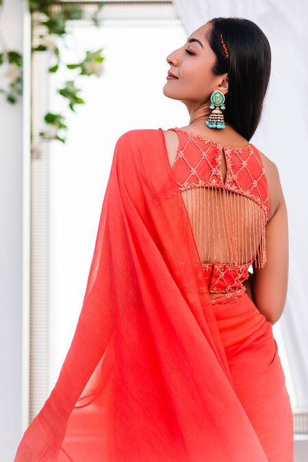 Lavina Sippy Coral Ruffle Pre-Draped Saree Set 
