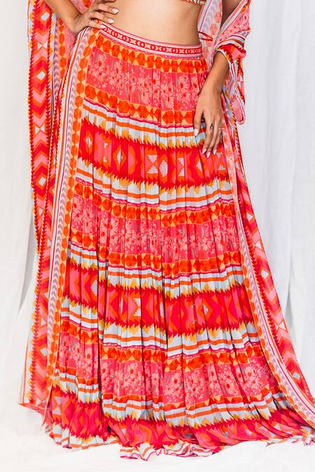 Lavina Sippy Coral Georgette Mirrors, Embroidery Sweetheart Geometric Printed Lehenga Set Online at Aza Fashions Lavina Sippy_Coral Georgette Mirrors, Embroidery Sweetheart Geometric Printed Lehenga Set _Online_at_Aza_Fashions