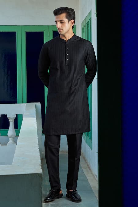 Philocaly Black Thread Embroidered Kurta & Trouser Set 