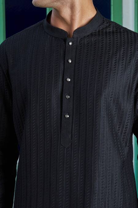 Buy_Philocaly_Black Cotton, Silk Thread Embroidered Kurta And Trouser Set