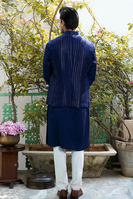 Philocaly Blue Sequin Embroidered Bundi 