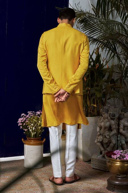 Philocaly Lattice Embroidered Yellow Bundi 