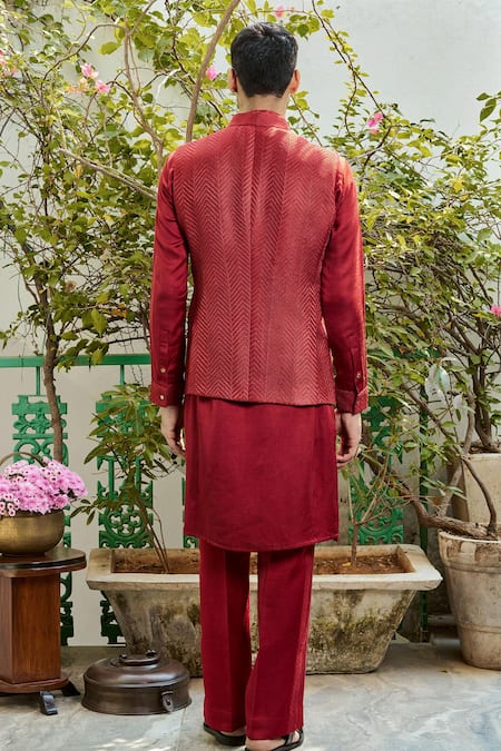 Philocaly Red Chevron Embroidered Bundi 