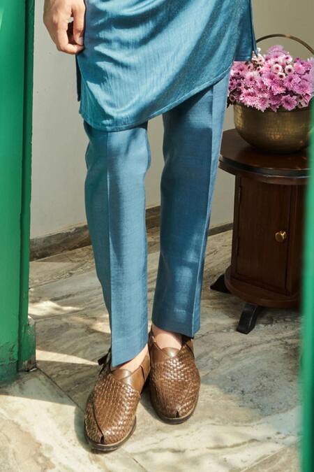 Buy_Philocaly_Blue Viscose, Georgette Embroidery Bundi Set With Kurta And Trouser 