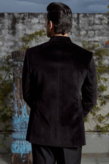 Philocaly Zardozi Embroidered Velvet Bandhgala 