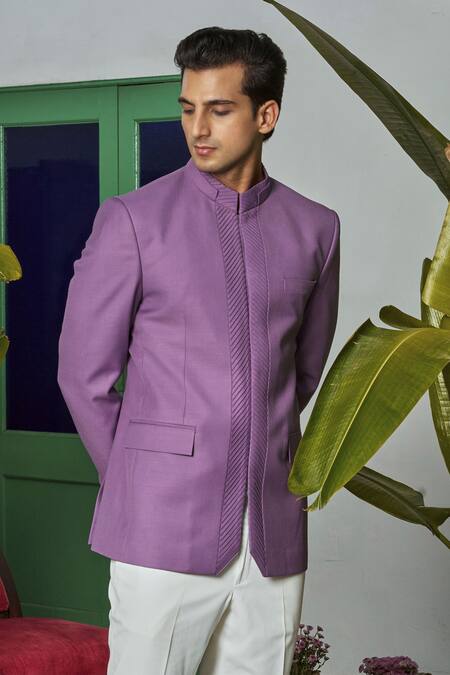 Philocaly_Purple Wool Lilac Pintucked Bandhgala _Online_at_Aza_Fashions